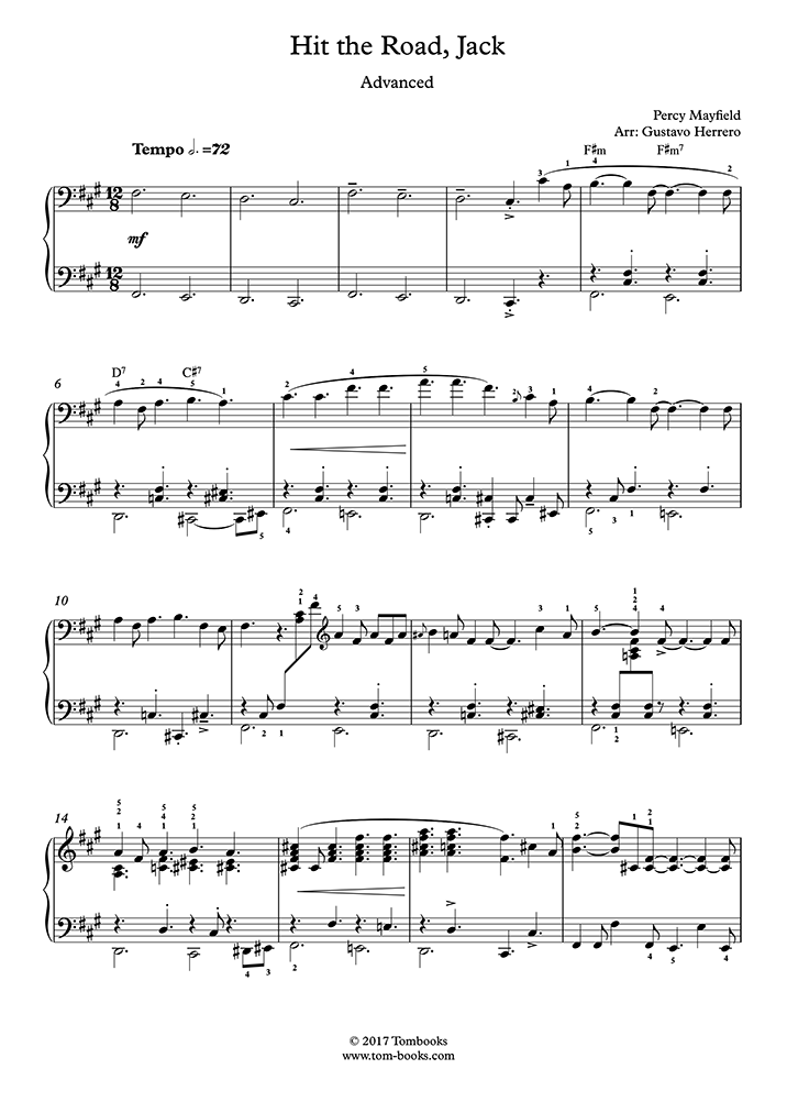 Piano Sheet Music Hit the Road Jack (Advanced Level) (Ray Charles)